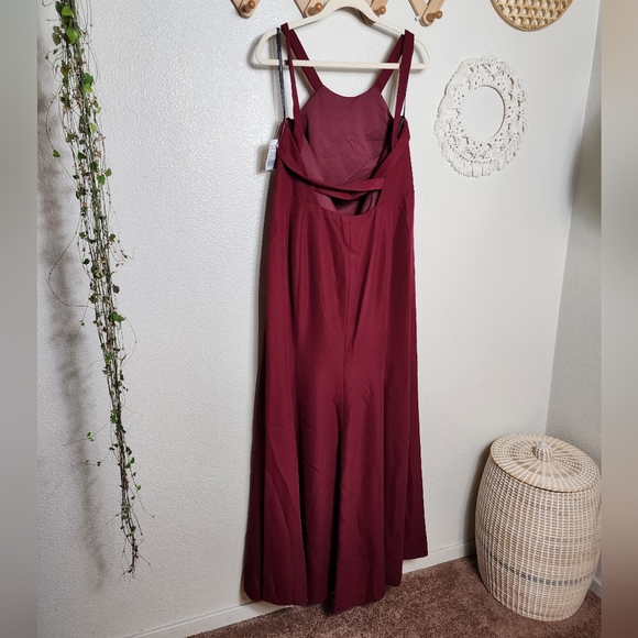 Dessy Collection High-Neck Backless Crepe Trumpet Gown In Burgundy Style… - Picture 5 of 9
